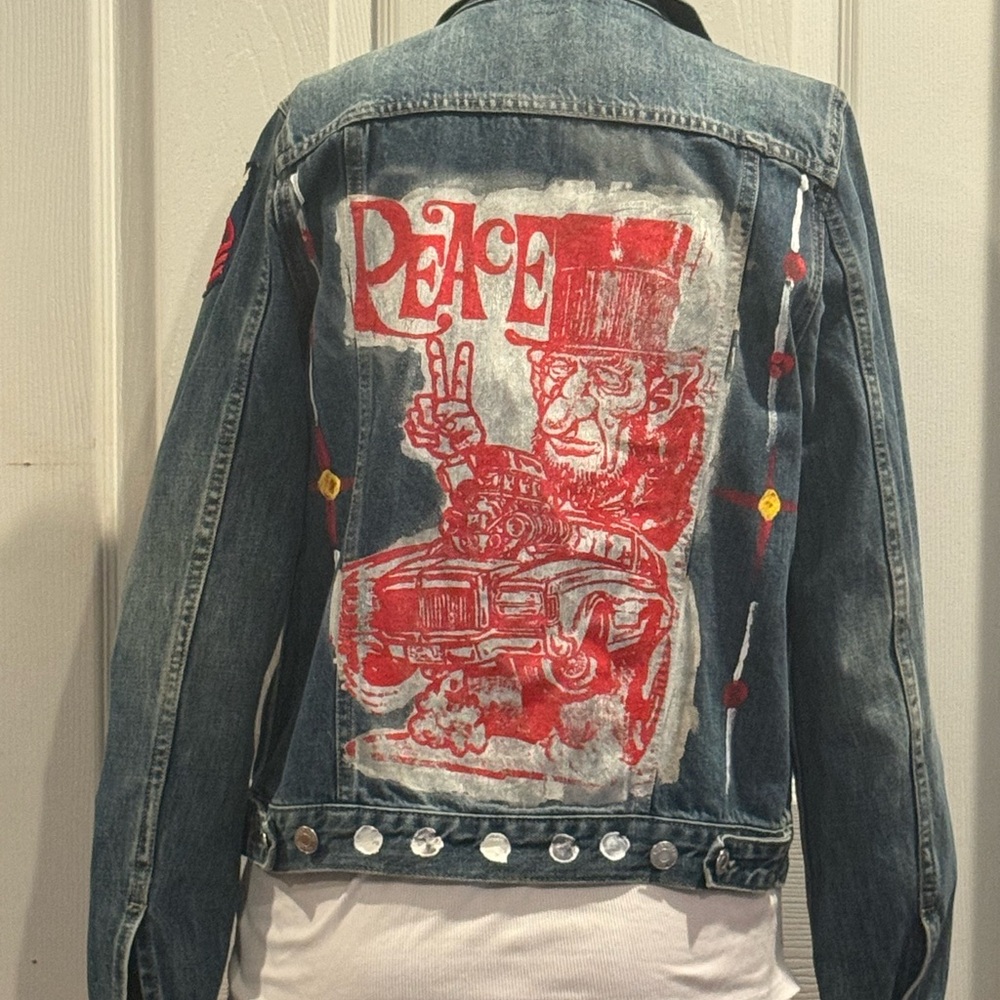GAP 1969 Blue Denim Jacket~ one of a kind upscaled Abe Lincoln Art XSmall
